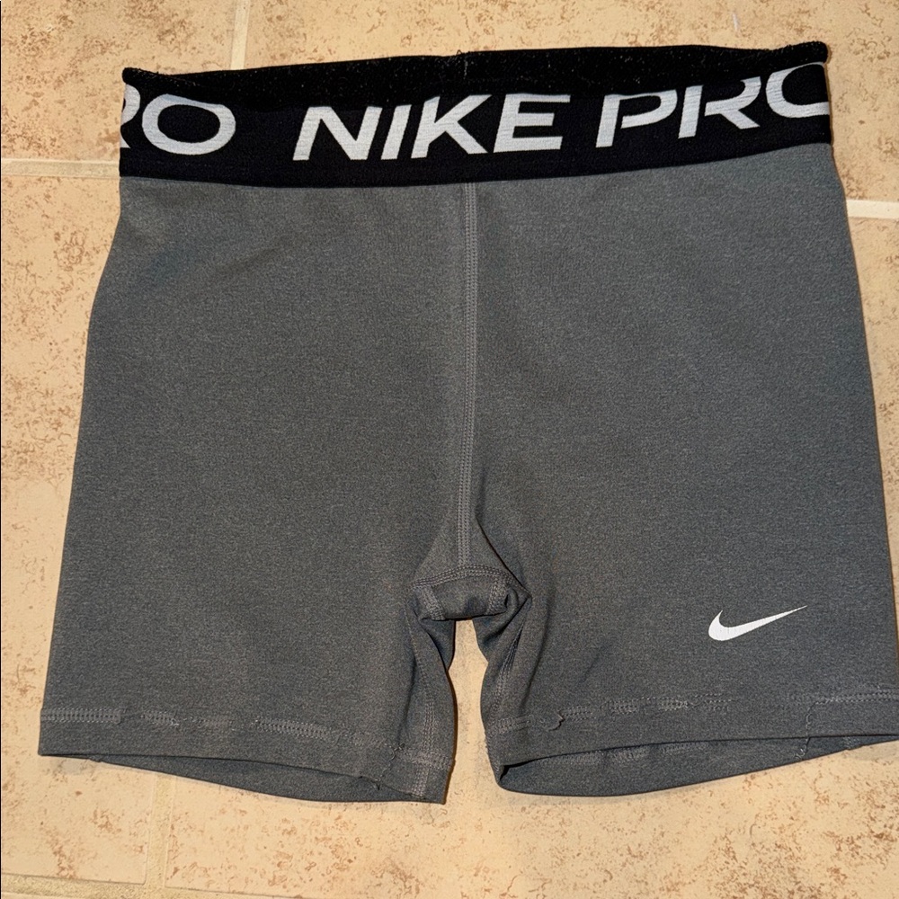 Nike Pro Gray Compression Shorts with Black Logo Waistband